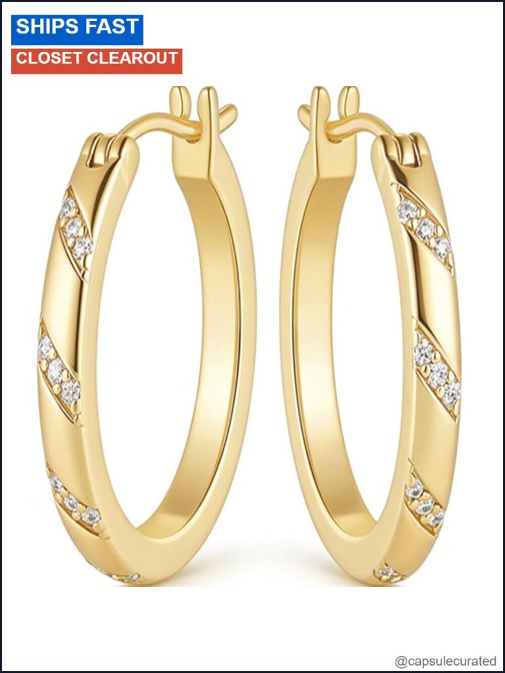 14K Gold Plated CZ Dainty Huggie Hoops Earrings Women Size 20mm or 25mm